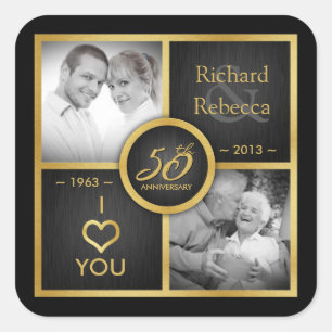 Elegant Black en Gold 50th Wedding Jubileum Vierkante Sticker
