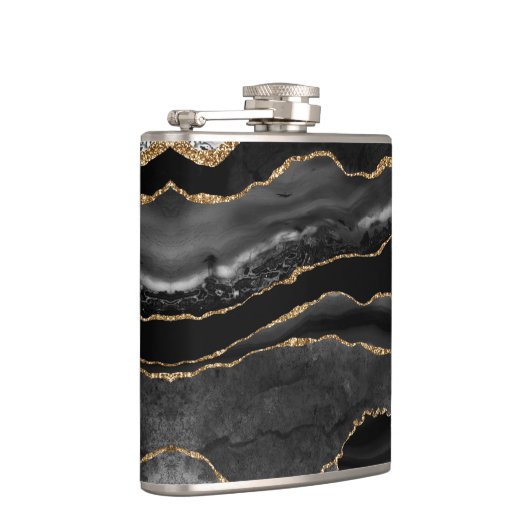 Elegant Black en Gold Agate Marble Heupfles (Rechts)