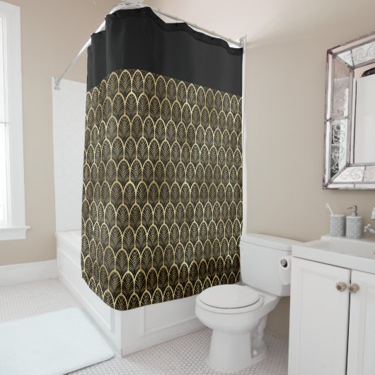 Elegant Black en Gold Art Deco Gatsby Pattern Douchegordijn (In situ)