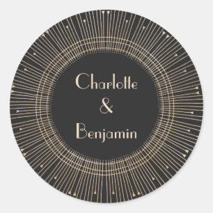 Elegant Black en Gold  Art Deco Wedding Ronde Sticker