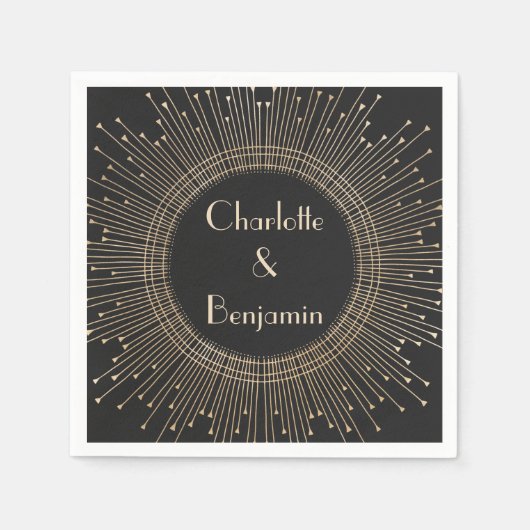 Elegant Black en Gold Art Deco Wedding Servet (Voorkant)