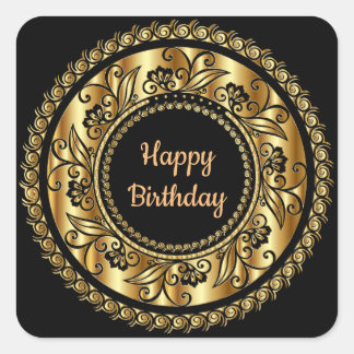Elegant Black en Gold Birthday Vierkante Sticker