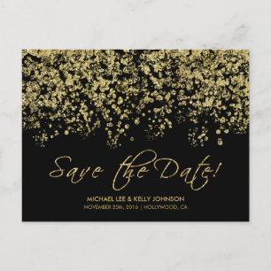 Elegant Black en Gold Confetti - Sla de datum op Aankondigingskaart