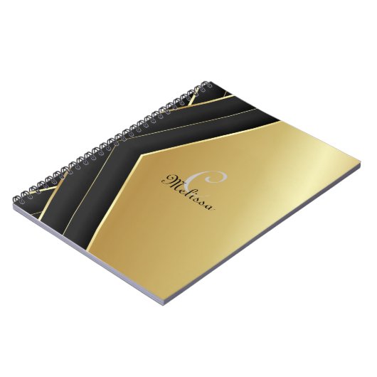 Elegant Black en Gold Custom Monogram Name Notitieboek (Linkerzijde)