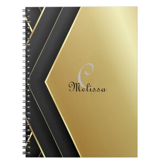 Elegant Black en Gold Custom Monogram Name Notitieboek (Voorkant)