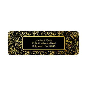 Elegant Black en Gold Damask Etiket