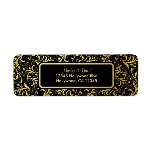 Elegant Black en Gold Damask Etiket (Voorkant)