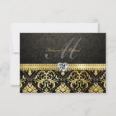 Elegant Black en Gold Damask met Monogram RSVP (Voorkant)