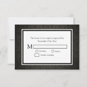 Elegant Black en Gold Damask met Monogram RSVP (Achterkant)