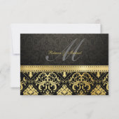 Elegant Black en Gold Damask met Monogram RSVP (Voorkant)