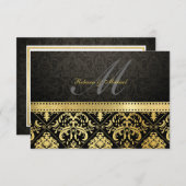 Elegant Black en Gold Damask met Monogram RSVP (Voorkant / Achterkant)