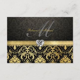 Elegant Black en Gold Damask met Monogram RSVP Kaartje