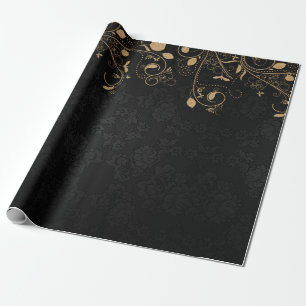 Elegant Black en Gold Damask Pattern Cadeaupapier