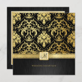 Elegant Black en Gold  Damask Reception Kaart (Voorkant / Achterkant)