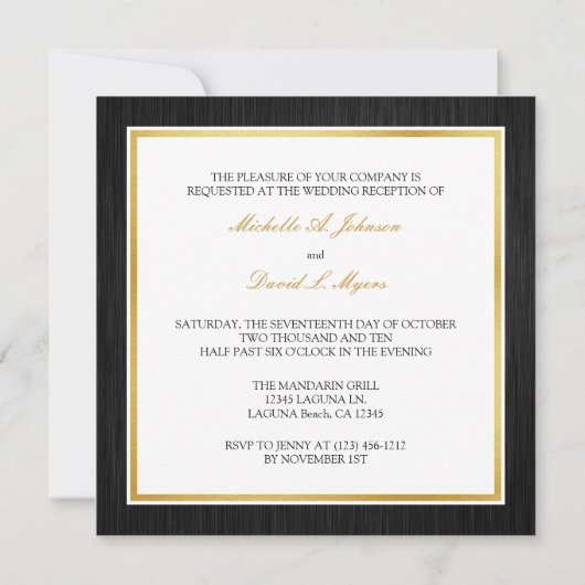Elegant Black en Gold  Damask Reception Kaart (Achterkant)