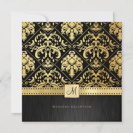 Elegant Black en Gold  Damask Reception Kaart (Voorkant)