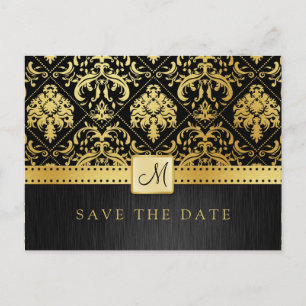 Elegant Black en Gold Damask Save the Date Aankondigingskaart
