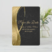 Elegant Black en Gold Damask-Save the Date Kaart (Staand voorkant)