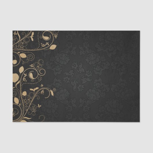 Elegant Black en Gold Damask Tissuepapier (Voorkant)