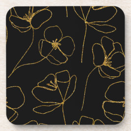 Elegant Black en Gold Floral Bier Onderzetter