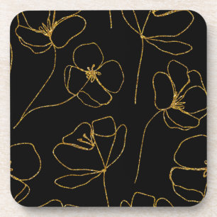 Elegant Black en Gold Floral Bier Onderzetter