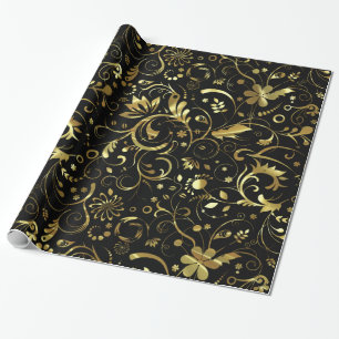 Elegant Black en Gold Floral Damaskers Cadeaupapier