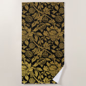 Elegant Black en Gold Floral Pattern Strandlaken (Voorkant)