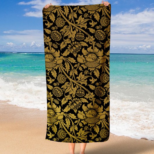 Elegant Black en Gold Floral Pattern Strandlaken