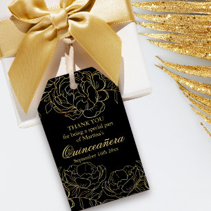 Elegant Black en Gold Floral Sketch Quinceanera Cadeaulabel
