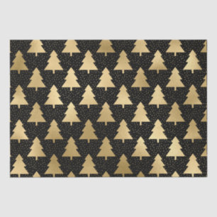 Elegant Black en Gold Foil kerstboompatroon Tissuepapier