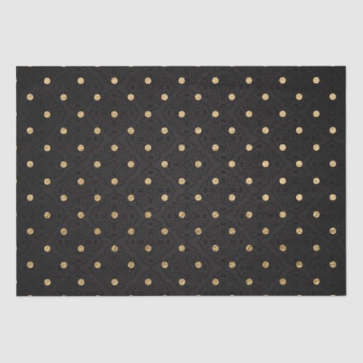 Elegant Black en Gold Foil Polka Dots Pattern Tissuepapier (Voorkant)