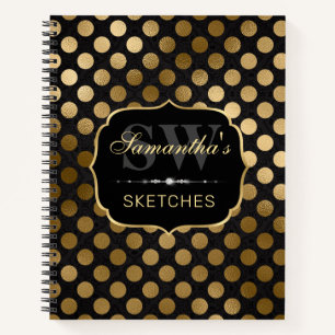 Elegant Black en Gold Foil Polka Dots Sketchbook Notitieboek