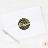 Elegant Black en Gold Foloral Damask Hartelijk dan Ronde Sticker (Envelop)