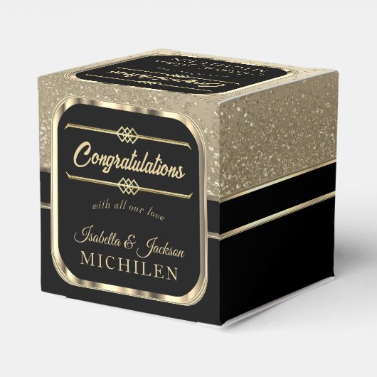 Elegant Black en Gold Glitter Bedankdoosjes (Achterkant)