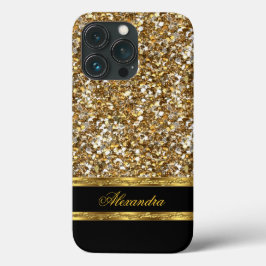 Elegant Black en Gold Glitter iPhone 13 Pro Hoesje