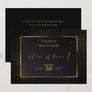 Elegant Black en Gold Glitter Matron of Honor Kaart