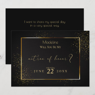 Elegant Black en Gold Glitter Matron of Honor Kaart