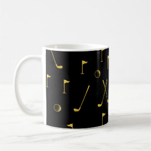 Elegant Black en Gold Golf Pattern Golfer Koffiemok