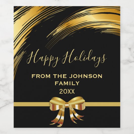 Elegant Black en Gold Kerstmis Wijn Etiket (Enkel label)