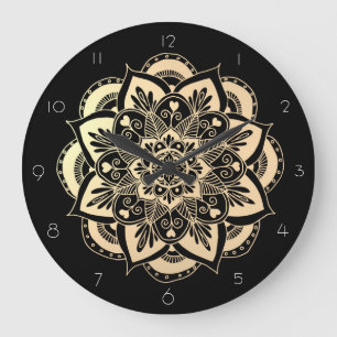 Elegant Black en Gold Mandala Flower Grote Klok