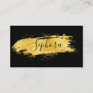 Elegant Black en Gold Metallic Folie Paint Stroke Visitekaartje