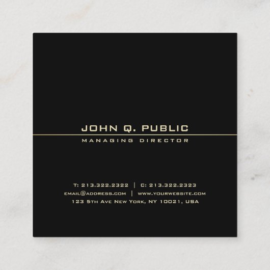 Elegant Black en Gold Modern charmant Sjabloon Vierkante Visitekaartje (Achterkant)