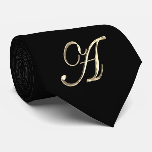 Elegant Black en Gold Monogram A Stropdas (Opgerold)