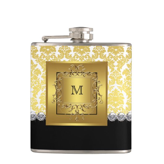 Elegant Black en Gold Monogram Heupfles (Voorkant)