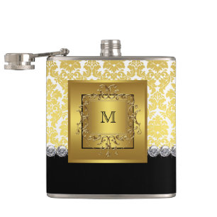 Elegant Black en Gold Monogram Heupfles