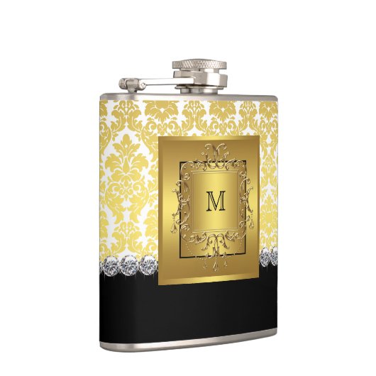 Elegant Black en Gold Monogram Heupfles (Rechts)