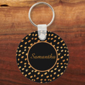 Elegant Black en Gold Monogram Sleutelhanger (Voorkant)