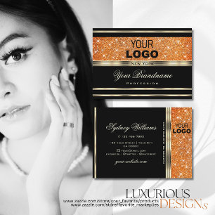 Elegant Black en Gold Oranje Sparkle Glitter Logo Visitekaartje