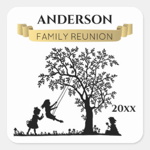Elegant Black en Gold Personalized Family Reunion Vierkante Sticker