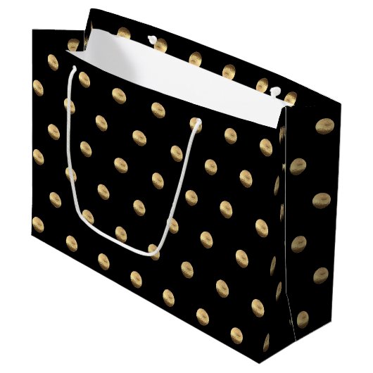 Elegant Black en Gold Polka Dots Pattern Groot Cadeauzakje (Voorkant Gekanteld)